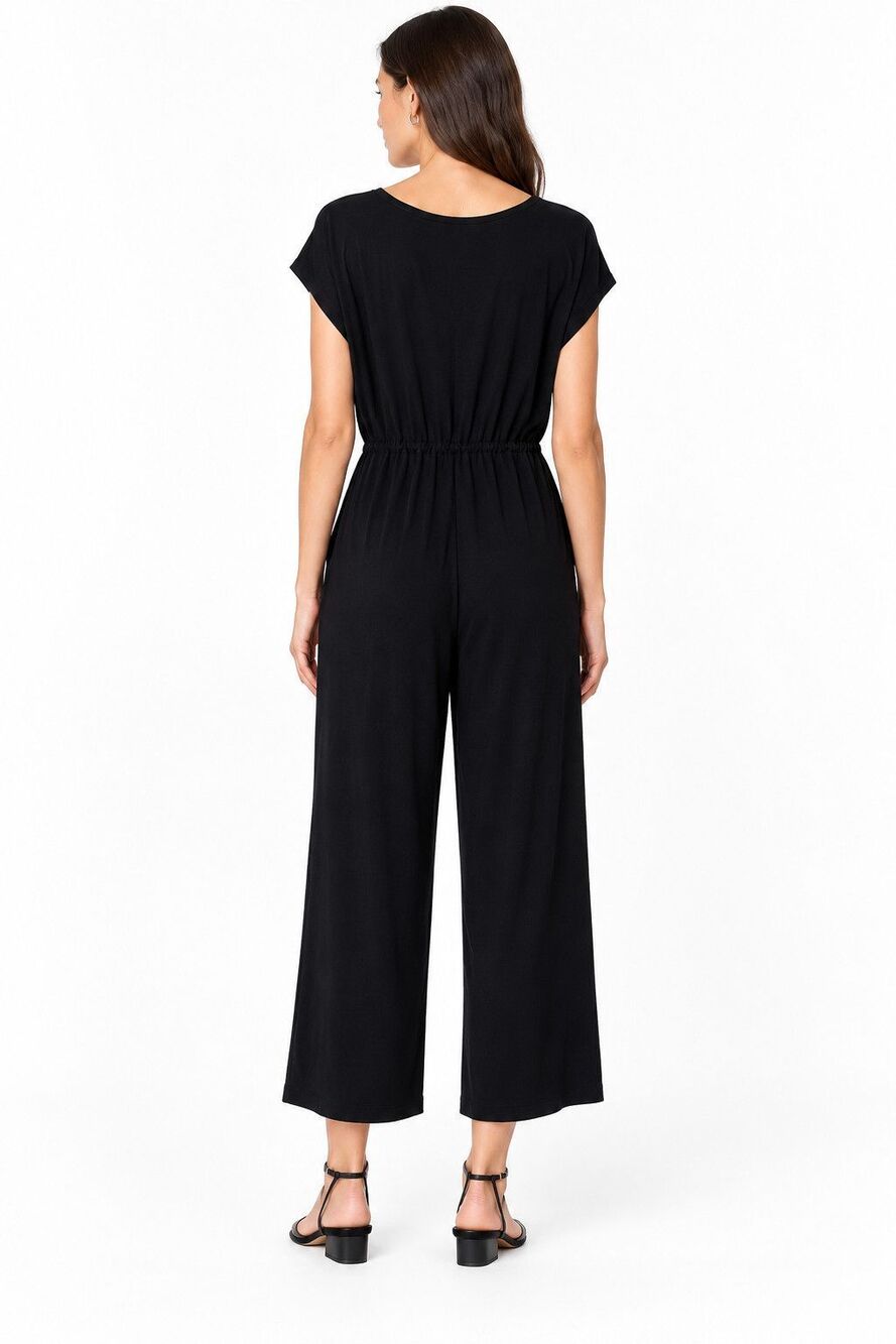 New Eileen Fisher Tencel Jersey Drawstring Wide Leg Jumpsuit Black Medium - Picture 2 of 8